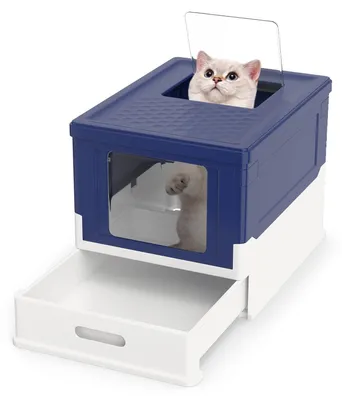 Produktbild von Faltbare Katzentoilette mit Deckel und herausziehbarer Schale, Blau