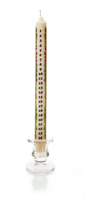 Adventskerze, konisch, 25 cm, creme/elfenbein, mit Girlande