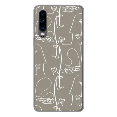 Produktbild von MuchoWow® Handyhülle Schutzhülle Hülle für Huawei P30 Muster - Kopf - Strichzeichnung Silikon Softcase Handy Hülle - Kartenbesitzer