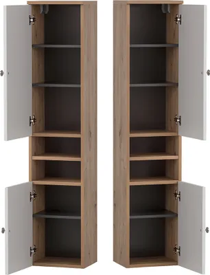 Produktbild von Badezimmer Hochschrank Eiche weiß matt JONA-80