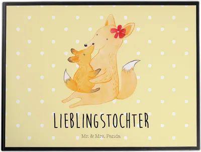 Produktbild von Mr. & Mrs. Panda Tischunterlage Fuchs Mama - Gelb Pastell - Geschenk, Familie, Mutter, Schreibunterlage, abwaschbare schreibtischunterlage, Schoß, Umarmen, Tischschoner