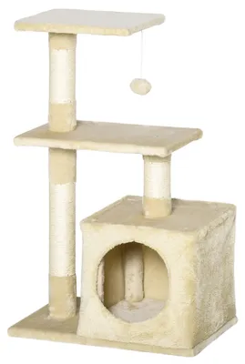 Obrázek produktu pro Pawhut PawHut sisalové škrabadlo s plyšovou hračkou pro kočky béžové, výška 80 cm D30-285