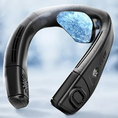 Produktbild von Halskühlgerät mit Kühlplatte, Tragbares Ventilator mit 5200mAh,3 Geschwindigkeiten,Leise & freihändig, 360° Kühlung für Sommer Reisen Outdoor, Schwarz