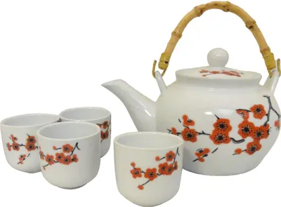 Produktbild von 111 Teeset weiß 5 tlg. Keramik Kirschblütenzweig klein weiss