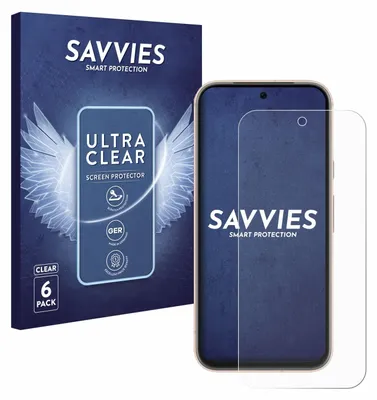 A product shot featuring packaging for a screen protector and the screen protector itself placed on a phone.