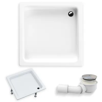 Zdjęcie produktu dla Brodzik Prysznicowy Kwadratowy 90x90x26 Akrylowy, Gładki | w zestawie - Syfon, odpływ ⌀50 mm + nogi (stelaż) | BADLAND ZEFIR