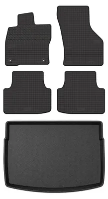 Image de Tapis en caoutchouc + bac de coffre pour Seat Leon IV 2020- (hayon, plancher réglable, position haute) – 5 pièces, noirs, sur mesure