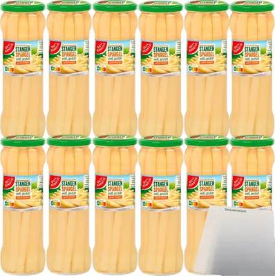 Produktbild von Gut & Günstig Stangenspargel weiß im Glas 12er Pack (12x330g Glas) + usy Block