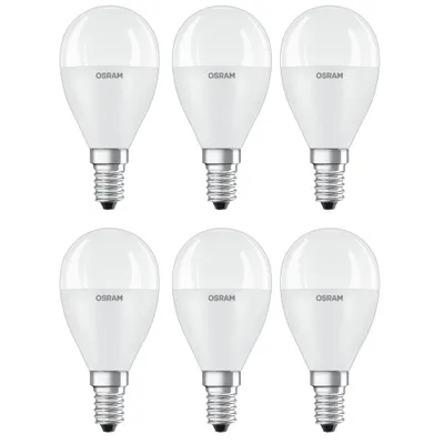 Produktbild von 6 x Osram LED Leuchtmittel Tropfen P45 8W = 60W E14 matt 806lm warmweiß 2700K