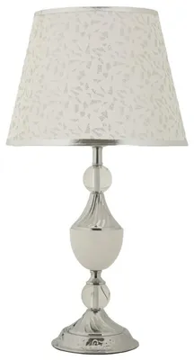 Image de Lampe de table Kody en métal argenté avec abat-jour en tissu blanc