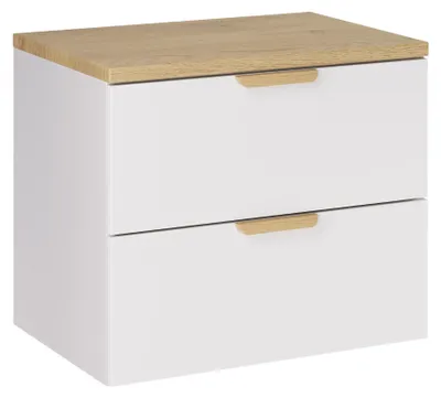Zdjęcie produktu dla Zestaw Łazienkowy 60 Cm Z Blatem Dąb I Szafką 2 Szuflady Biały
