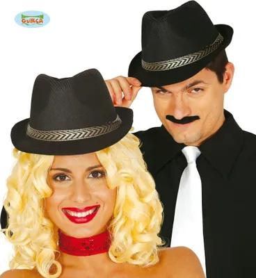 Produktbild von 20S Gangster Retro Hut Schwarz Fedora Kostüm Klassiker Stilvolle Kopfbedeckung Karneval Event Look Modisches Accessoire Glamour Chic Elegant Erscheinungsbild Mode Klassiker, Farbe: Schwarz