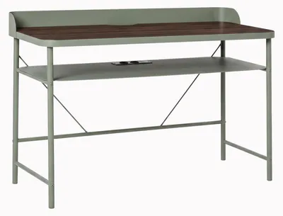 Produktbild von Hariyang – 120 x 82,5 x 50 cm Metall-Schreibtisch mit USB-Anschlüssen und Tischplatte aus salbeifarbenem Eichenholz