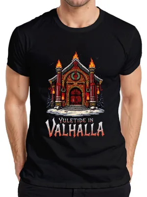 Immagine prodotto di Maglietta da uomo Yuletide in Valhalla Viking Nordic Christmas Raven Vintage, nero, 3XL