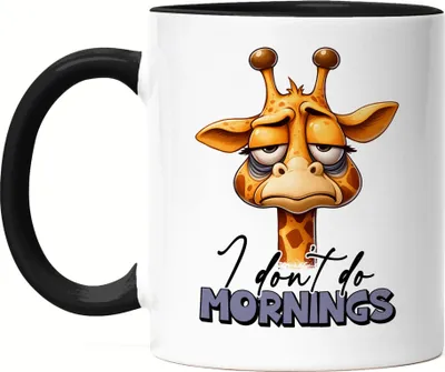 Produktbild von I don't do mornings Tasse Schwarz lustiger Spruch Morgenmuffel Giraffe