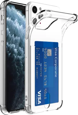 Zdjęcie produktu dla Etui na telefon Smartphonica do iPhone 11 Pro Max z uchwytem na kartę - przezroczysty silikon - przezroczyste, odporne na wstrząsy etui z TPU z kieszenią na kartę