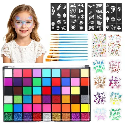Image de Kit de maquillage pour enfants, 54 couleurs, avec pochoirs et accessoires