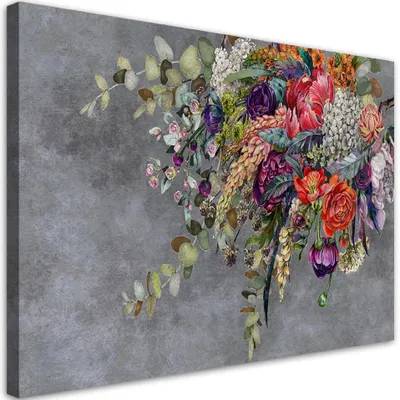 Produktbild von Leinwandbild Blumenstrauß 100x70 Feeby Grau bild für die wand bereit zum aufhängen
