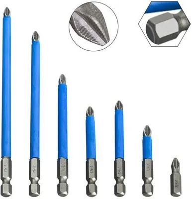 Zdjęcie produktu dla 7-częściowy zestaw magnetycznych śrubokrętów krzyżakowych PH2, pasujących do kluczy udarowych i śrubokrętów 1/4 cala, (25–50–65–70–90–127–150) mm