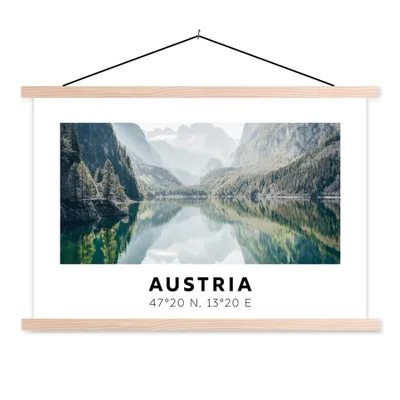Produktbild von MuchoWow® Textilposter Österreich - Alpen - Wasser - Berg 120x80 cm mit holzfarbenen Rahmen - Aufhängeset