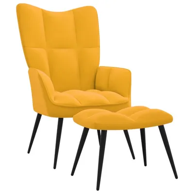 Produktbild von Relaxsessel mit Hocker Senfgelb Samt (Farbe: Gelb)