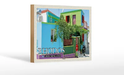Produktbild von Holzschild Reise 18x12 cm Rhodos Griechenland Koskinou Gasse