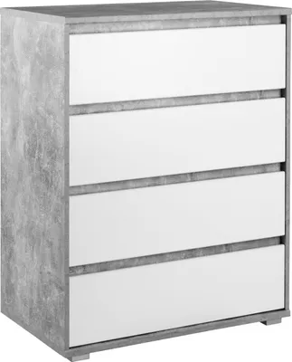 Produktbild von Kommode - Betondekor - Weiß matt - B 80 cm - 4 Schubladen