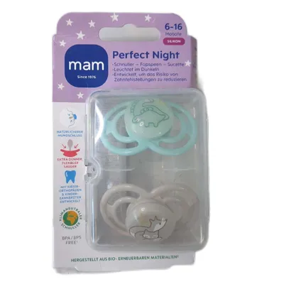 Produktbild von MAM Perfect Night Schnuller im 2er-Set leuchtend im Dunkeln zahnfreundlicher