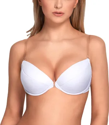 Image de Vivisence Eve 1012 Soutien-gorge pigeonnant Soutien-gorge transparent dos nu pour femmes avec design amovible, blanc, 65D