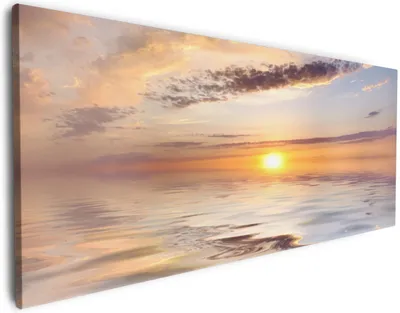 Produktbild von Wallario Premium Leinwandbild Sonnenuntergang über dem Wasser in Größe 60 x 150 cm