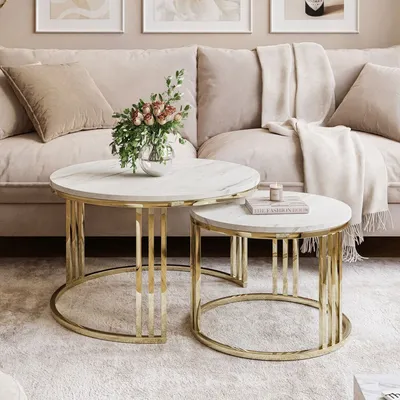 Produktbild von LORI LEVANTO 2in1 runder Couchtisch Gold chrom / Marmor Levanto