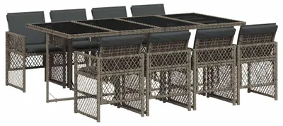 Produktbild von vidaXL 9-tlg. Garten-Essgruppe mit Kissen Grau Poly Rattan