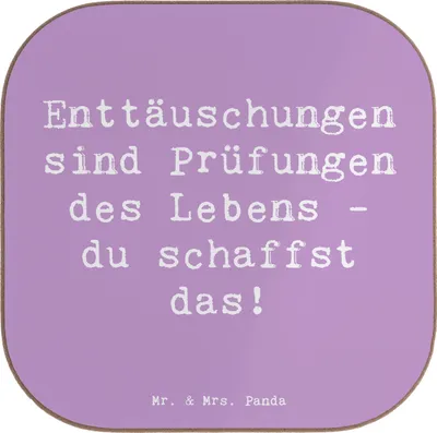 Produktbild von Mr. & Mrs. Panda Tassenuntersetzer Spruch Mit Enttäuschungen umgehen - Lavendeltraum - Geschenk, Tischschoner, Mutmacher, du schaffst das, Tischuntersetzer, Trostspender