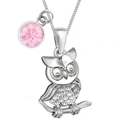 Filigrane Eule auf Ast Kette I 925 Echtsilber Kinder Halskette Rosa, 38cm

