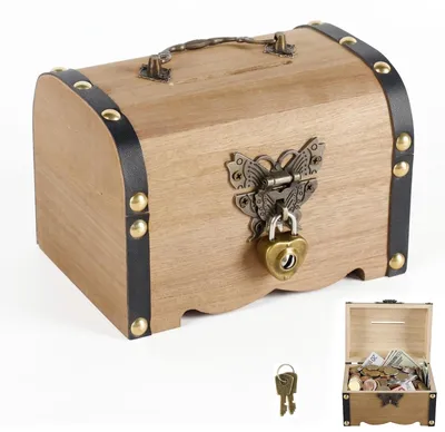 Imagen del producto de Cofre del tesoro de madera para niños con cerradura