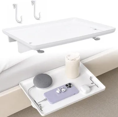 Productafbeelding van Inhangbedplank Nachtkastje 32 x 23,5 cm - Wit - met oplaadkabelgleuf - ideaal voor stapelbed