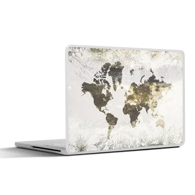 Produktbild von MuchoWow® Laptop Aufkleber Sticker Cover Weltkarte - Blumen - Gold 32.5x23.5 cm - Sticker für Laptop - Selbstklebend