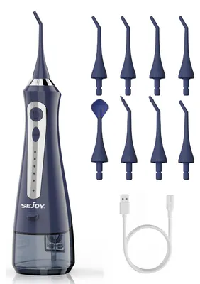 Produktbild von Elektrische Munddusche - Tragbarer Oral Irrigator - 300–499 ml Wassertank - 4+ Modi - 5+ Düsen - Puls 1200–1599/min - Wiederaufladbar - Blau