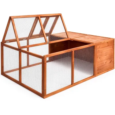 Produktbild von FCH Kleintierstall Hühnerstall mit Dachöffnung, 150x103x53cm, faltbares Dach, Kaninchen- & Meerschweinchenstall