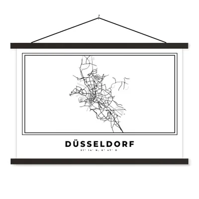 Produktbild von MuchoWow® Textilposter Stadtplan - Schwarz und weiß - Karte - Düsseldorf - Deutschland 120x80 cm mit schwarzem Rahmen - Wanddeko