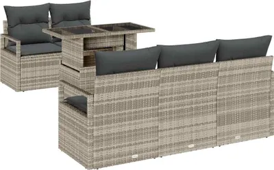 Produktbild von vidaXL Gartensofa-set 6 Stk. 5-Sitzanzahl Hellgrau Poly-Rattan