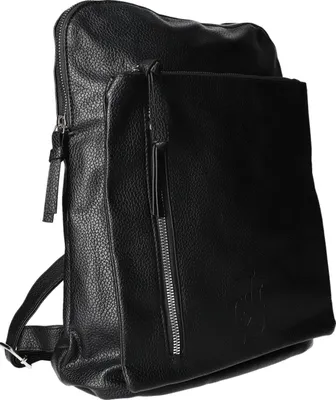 Produktbild von Rucksack T5466-BK aus glattem Kunstleder, Schwarz, mit Reißverschluss, 30x32x11 cm