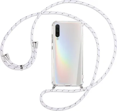 Produktbild von Handykette Backcover-Schutzhülle mit Band (Metall silberfarben) für Xiaomi Mi A3 / Mi CC9e - weiß/grau