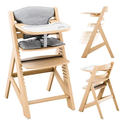 Produktbild von TULANO Morsel 40 | Kinderhochstuhl Treppenhochstuhl | Verstellbar | Mitwachsender ab 6 Monate bis 12 Jahre | 3-Punkt-Gurt | Essbrett | Holz Natur