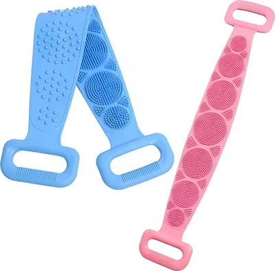 Image de Brosse pour le dos en deux parties, brosse corporelle en silicone, brosse de bain double face, brosse de bain en silicone pour exfolier le dos, brosse exfoliante pour le dos, élimine les cellules mortes