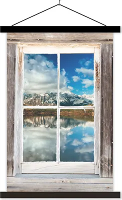 Produktbild von MuchoWow® Textilposter Durchsichtig - Holz - Berg 120x180 cm mit schwarzem Rahmen - Fotos