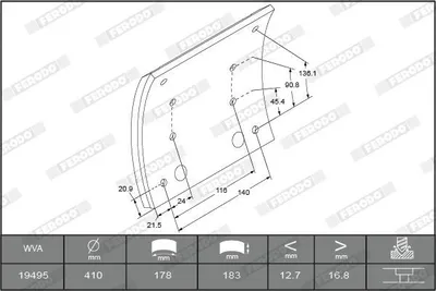 Immagine prodotto di Kit pastiglie freno FERODO per freno a tamburo, codice K19487.9-F3660, compatibile con SCANIA serie 4, dimensioni: 17mm, 183mm, peso: 7,044kg