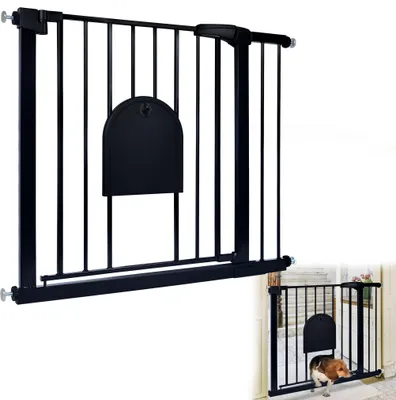 Image de Barrière de sécurité LARS360 Barrière d'escalier Barrière de sécurité sans perçage avec porte coulissante pour animaux domestiques Auto-Close 180° (85-95cm noir)