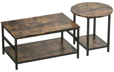 Obrázek produktu pro Dvoukusečný konferenční stolek s úložným prostorem | Barva: Rustikální hnědá | Rozměry: 80 x 54 x 41 cm