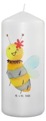 Produktbild von Mr. & Mrs. Panda Kerze Biene Blume 19 x 8 cm - Weiß - Geschenk, Bedruckte, Stumpenkerze, Erinnerungslicht, Blockkerze, Wachskerze